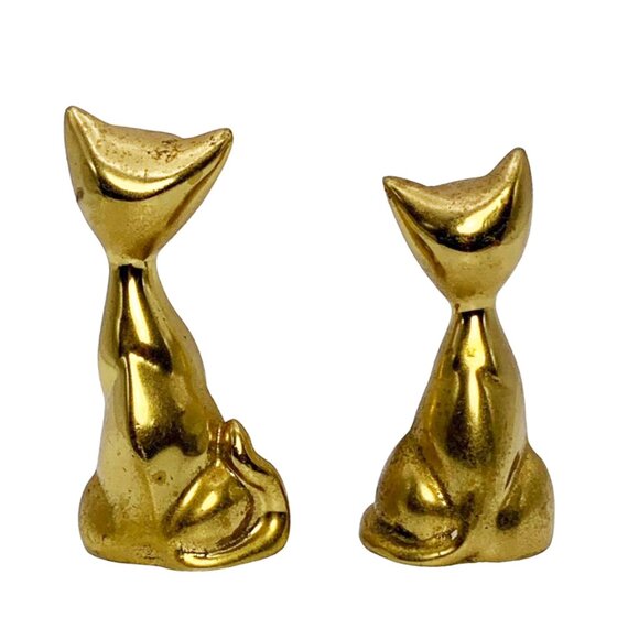 VINTAGE MCM Small Brass Happy Cat Duo - Picture 2 of 7